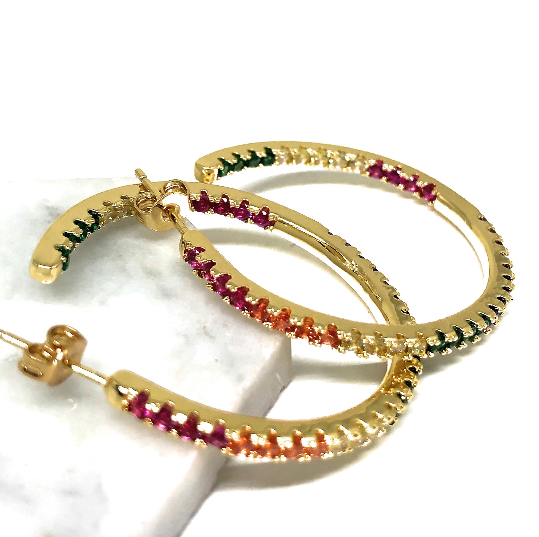 Gema hoop earrings, Mixed cuts, Multicolored, Rhodium plated | Swarovski